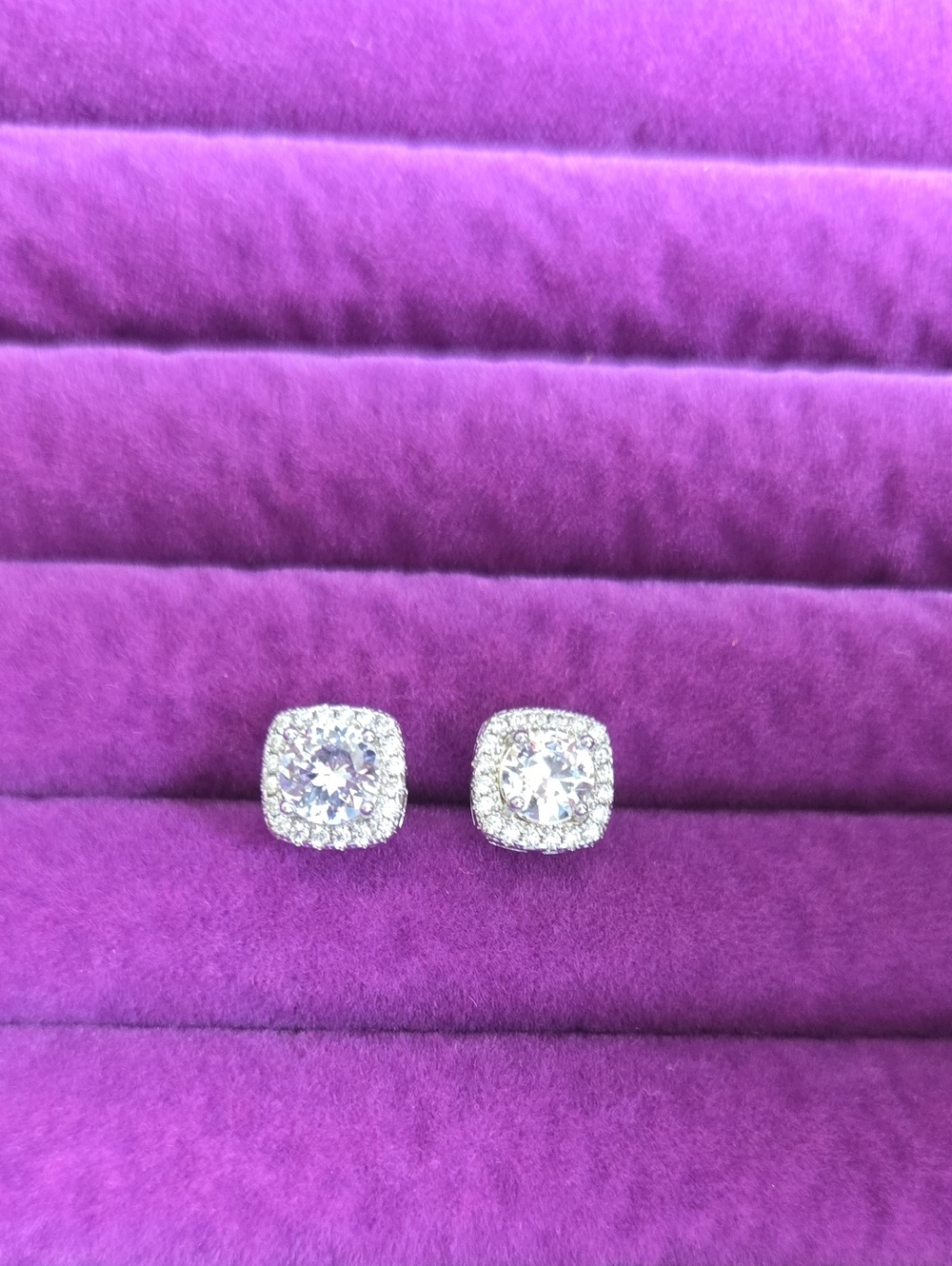Classic Cushion Halo Cubic Moissanite Stud Earrings in Sterling Silver